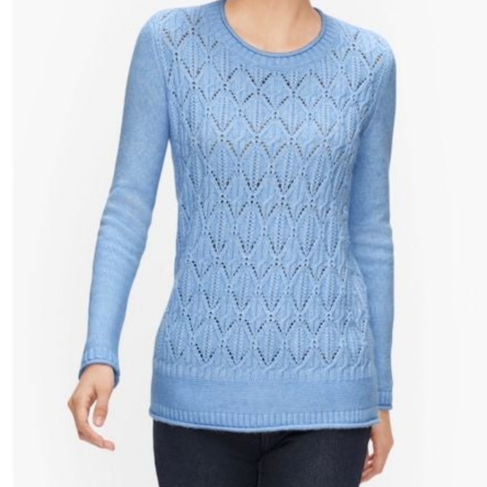 TALBOTS SWEATER LONG SLEEVE MIXED CABLE KNIT WOOL BLEND BLUE SIZE MEDIUM